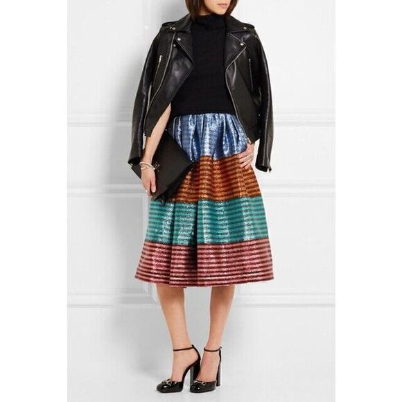 House Of Holland Tequila Skirt Women's 10 US 14UK Metallic Stripes High Waist - Picture 2 of 8